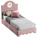 Stylish Single Bed With Pink Headboard Circular Decor Soft Colorful Pillows And Gray Mattress