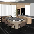 Elegant Modern Restaurant Interior With Marble Dining Table Comfortable Chairs And Delicate Tableware 3d model