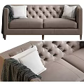 Leather Tufted Two Seater Sofa with Throw Pillows and Draped Blanket 3d model