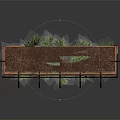 Green Plants in Rectangular Wooden Planter with Black Metal Decorative Borders on Dark Reflective Surface