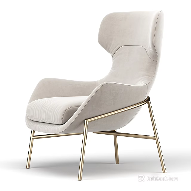 Contemporary Stylish Armchair With Gold Metal Frame And Soft Upholstered Seat 3d model 