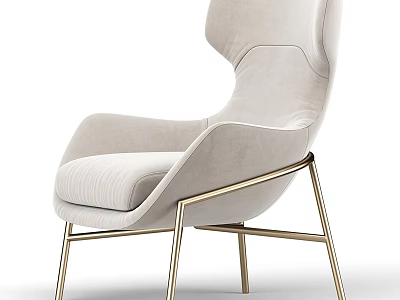 Contemporary Stylish Armchair With Gold Metal Frame And Soft Upholstered Seat 3d model
