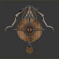 Ancient Mechanical Warfare Equipment with Wooden Base Metal Components and Rotating Spear Arms