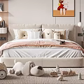 Cozy Kids Bed In Children's Bedroom With Soft Bedding Plush Pillows And Stuffed Animals