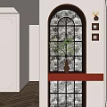 Elegant Entryway Hallway Interior Design With Arched Window Green Plant And Decorative Paintings