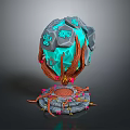 3D Blue Glowing Sphere With Rock Texture Tree Root Base And Pink Accents Decorative Platform 3d model