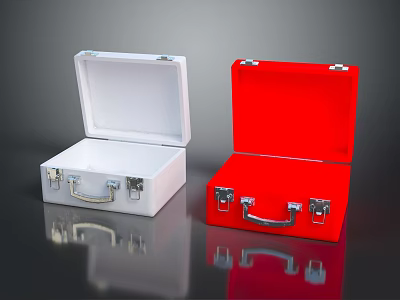 Open White And Red Storage Boxes With Handles As Practical Daily Household Items 3d model