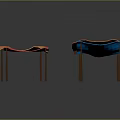 Colorful Modern Tables With Orange Red Blue Tops And Wooden Legs Design