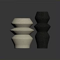Modern Sculptural Vases in Beige and Black with Layered Stacked Design and Textured Granular Surface