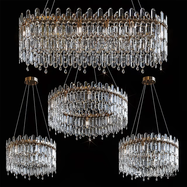 Luxurious Multi tiered Crystal Chandeliers With Hanging Crystal Pendants And Metal Frame 3d model 