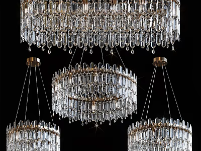 Luxurious Multi tiered Crystal Chandeliers With Hanging Crystal Pendants And Metal Frame 3d model