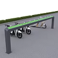 Outdoor Public Bicycle Rack With Multiple Parking Slots And Green Shrubs Near Pavement