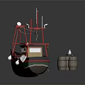 Traditional Fishing Boat With Red Mast Green Black Hull White Buoys And Seagull