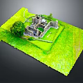 Detailed Castle Ruins Model Layout With Lush Green Grass And Large Tree