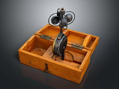 Vintage Wooden Box Featuring Metal Fan Blades And Old Instrument Components 3d model