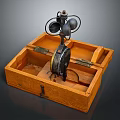 Vintage Wooden Box Featuring Metal Fan Blades And Old Instrument Components