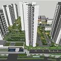 Modern High Rise Residential Community With Green Spaces And Public Facilities Layout