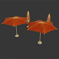 Open Red Outdoor Umbrellas With Silver Poles On White Background