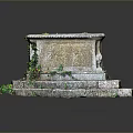 Ornate Outdoor Stone Decorative Box Covered With Green Ivy And Vines