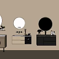 Multiple Modern Bathroom Vanity Combinations With Round Lighted Mirrors And Sink Cabinets 3d model