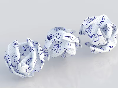 Crumpled Paper Balls With Blue Hand Drawn Doodles And Simple Sketches 3d model