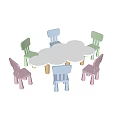 White Cloud Shaped Children's Table With Colorful Chairs For Kids Playroom
