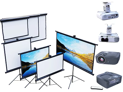 Projection Monitoring System With Portable Projector Screens Tripod Mounted Projectors Clear Display For Security Surveillance 3d model