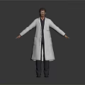 Man in White Lab Coat Standing with Arms Outstretched on White Background