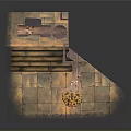 Ancient Themed Scene With Wooden Framing Stone Steps Red Curtain And Hanging Lantern