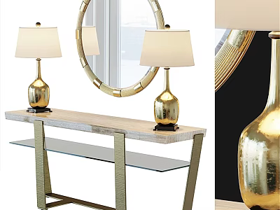 Modern Luxury Dining Table With Wooden Top Glass Shelf And Gold Metal Frame 3d model