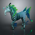 Fantasy Zebra Game Character With Green Blue Feathered Wings And Glowing Details