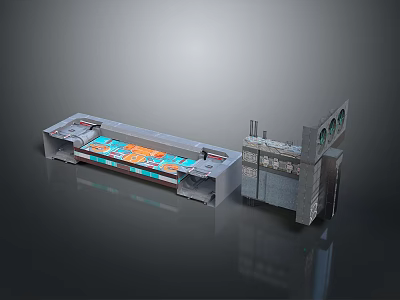 Industrial Machinery Production Line With Conveyor System Internal Colored Components And Control Module 3d model