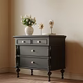 Dark Gray Bedroom Nightstand With Drawers White Vase Fresh Flowers Golden Decor And Book