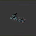 Futuristic Blue And Red Mechanical Aircraft With Wing Structures In Formation
