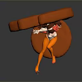 Brown Haired Girl With White Wings Sitting On Orange Creature Shaped Seat