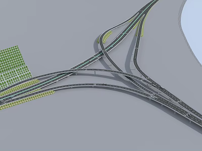 Multi Lane Elevated Highway Interchange With Green Belt And Adjacent Water Body 3d model