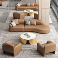 Modern Shopping Mall Lobby Interior With Brown Leather Sofa Round Coffee Table And Large Windows