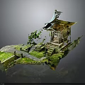 Traditional Chinese Pavilion Architecture With Curved Roof Green Plants Mossy Steps And Stone Path