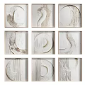Modern Minimalist Abstract Paintings Set With Curved Lines And Beige White Textured Relief
