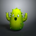 Cute Green Cartoon Cactus Character With Big Eyes And Open Mouth