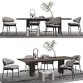 Modern Elegant Dining Table Set With Light-colored Chairs Wooden Top Green Plant And Vase