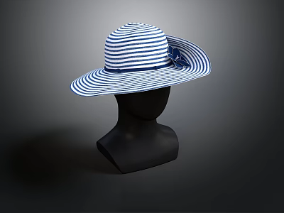 Stylish Blue And White Striped Wide Brim Hat For Summer Fashion Accessory 3d model