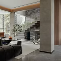 Modern Living Dining Room Interior Design With Open Layout Sofa Bookshelf And Natural Light