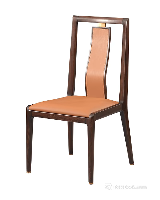 Modern Wooden Dining Chair With Sleek Leather Seat And Brown Frame 3d model 