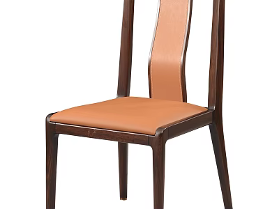 Modern Wooden Dining Chair With Sleek Leather Seat And Brown Frame 3d model