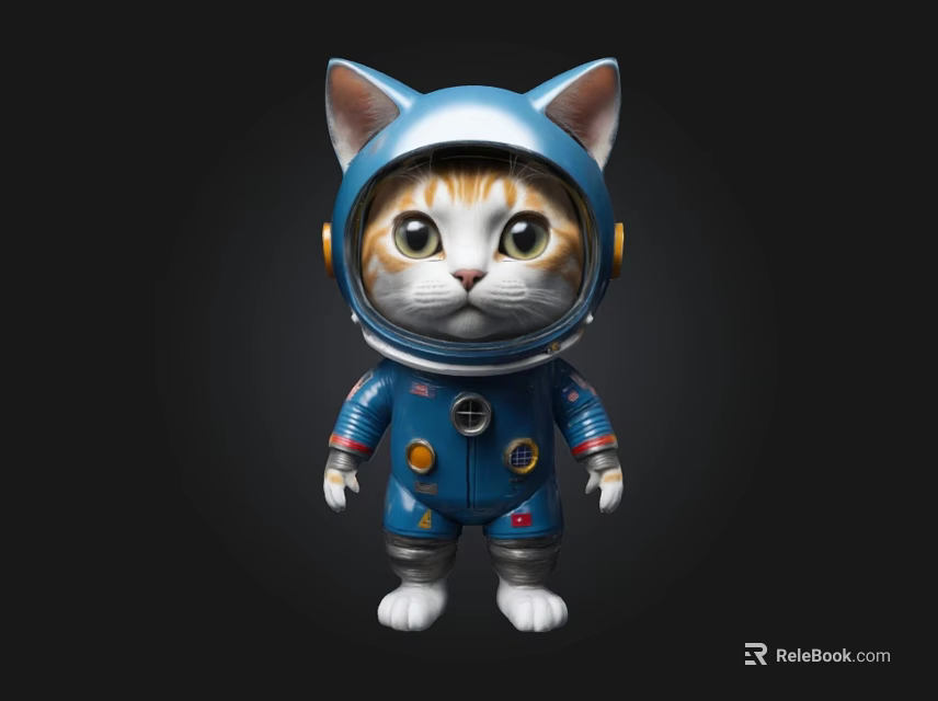 Cute Astronaut Cat In Blue Suit With Helmet And White Paws 3d model 