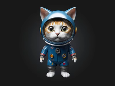Cute Astronaut Cat In Blue Suit With Helmet And White Paws 3d model