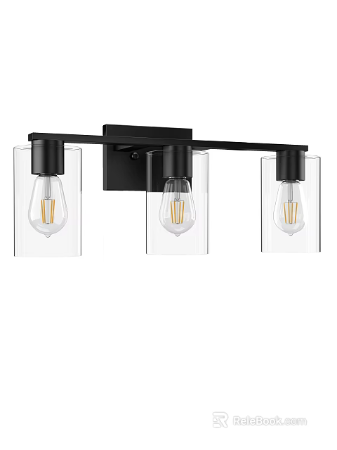 Modern Black Wall Sconce With Three Transparent Glass Shades And Bulbs 3d model 