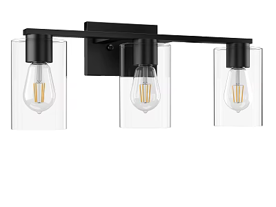 Modern Black Wall Sconce With Three Transparent Glass Shades And Bulbs 3d model