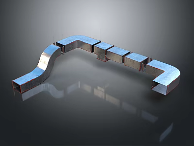 Industrial Metal Pipes Curved Piping Structure 3D Model With Connected Segments And Shiny Reflective Surface 3d model